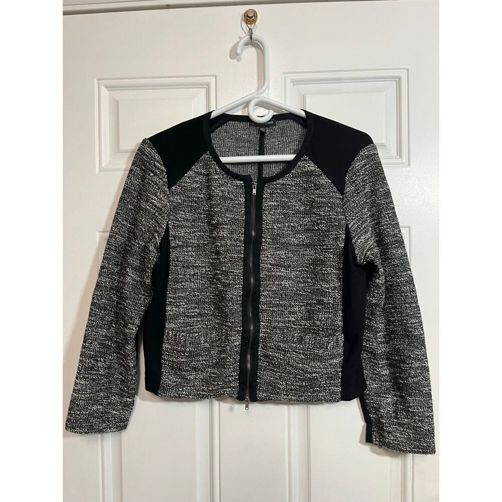 Eileen Fisher Tweed Zip Jacket M Black Gray Italian Fabric Minimalist Career